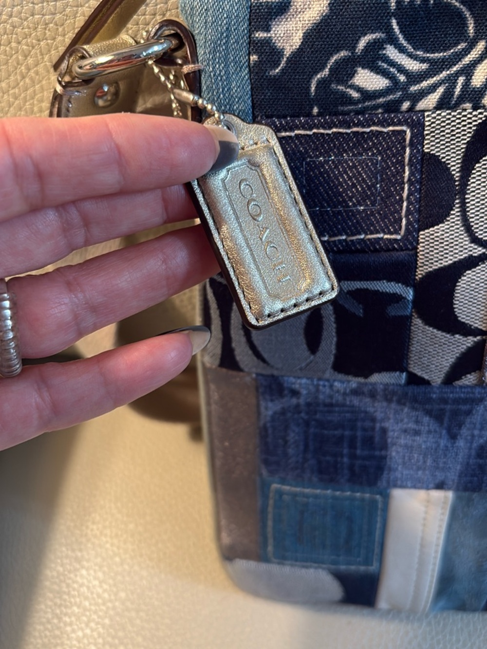 Coach Patchwork Crossbody Bag in Navy denim and Cream - Picture 8 of 8